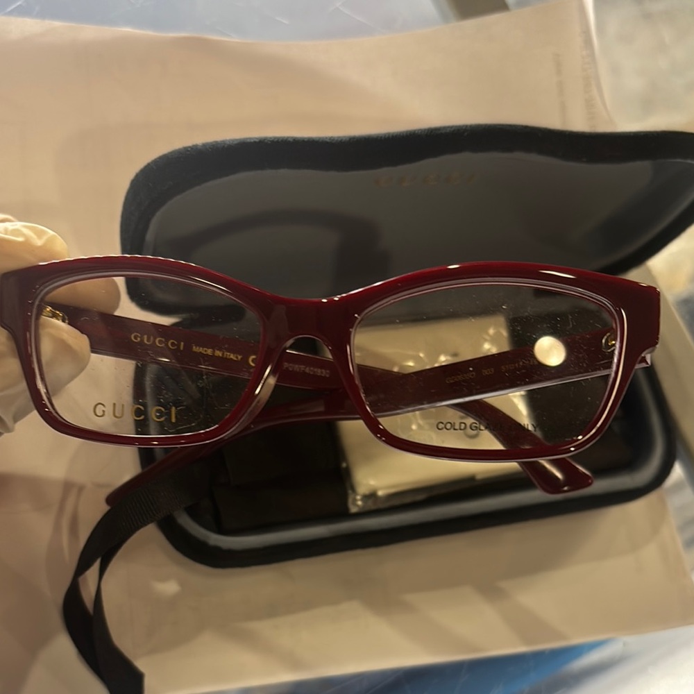 Gucci Red Rectangular Glasses with Glossy Finish